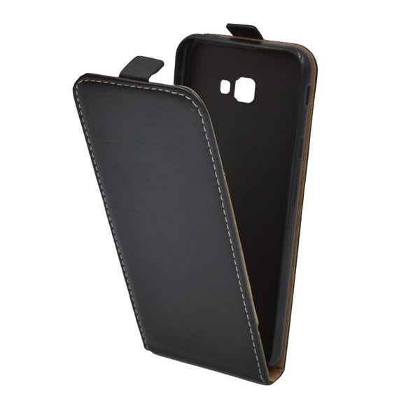 Tok álló, bőr hatású (FLIP, lefelé nyíló, szilikon tartó) FEKETE [Samsung Galaxy J4 Plus (SM-J415F)] (5996457822430)