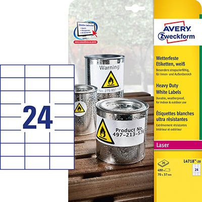 Avery Etiquetas Extra Resistentes 70x37mm Poliester Blanco