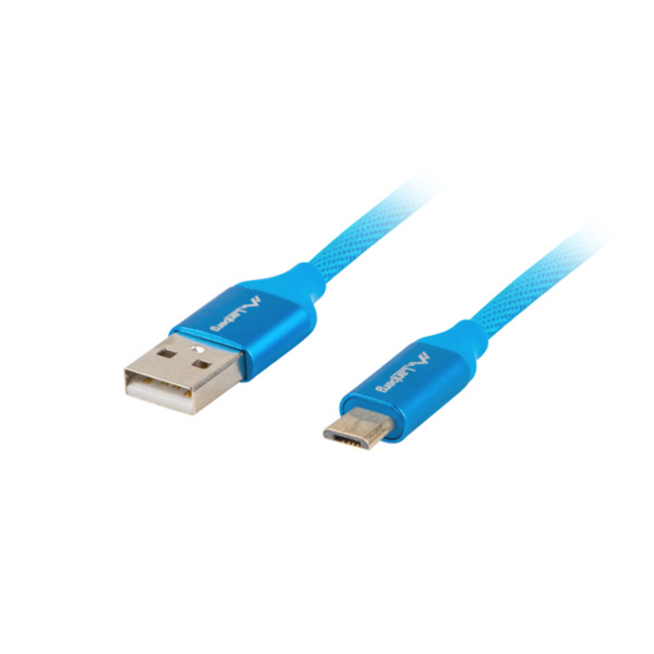 Lanberg Premium micro USB-B apa - USB-A apa 2.0 Adat és töltő kábel - Kék (1,8m)