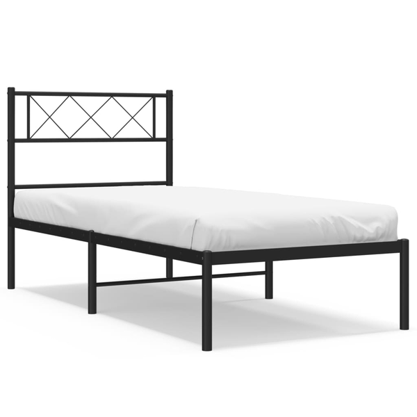 Cadru de pat din metal cu tăblie, negru, 100x200 cm