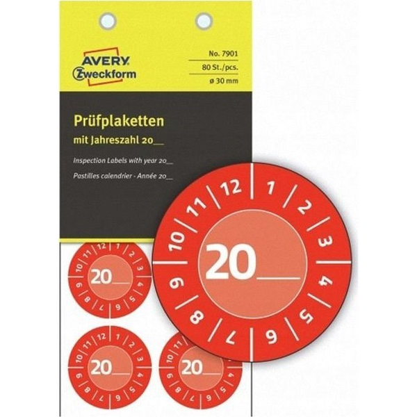 Avery-Zweckform 7901 Ellenőrző plakett 20XX Piros (Ø) 30 mm 30 mm 80 db