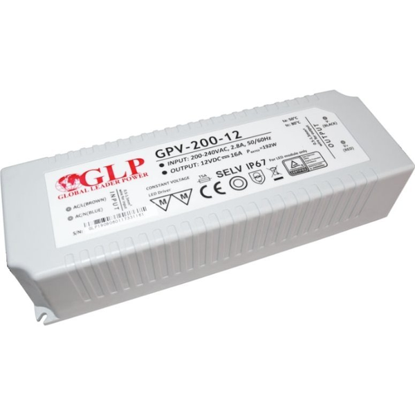 MPL Power GLP power supply GPV series 12V/16A, CV, non-PFC, IP67 plastic case