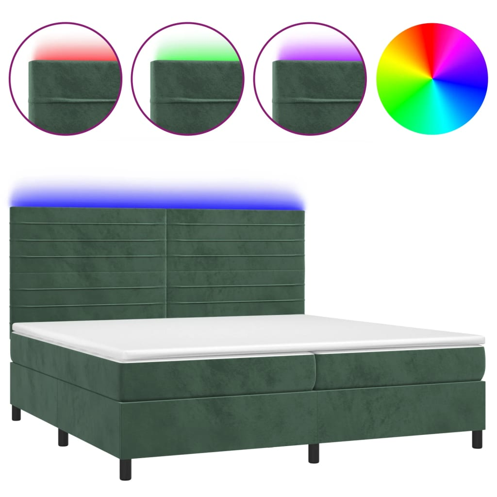 sötétzöld bársony rugós és LED-es ágy matraccal 200x200 cm (3136206)