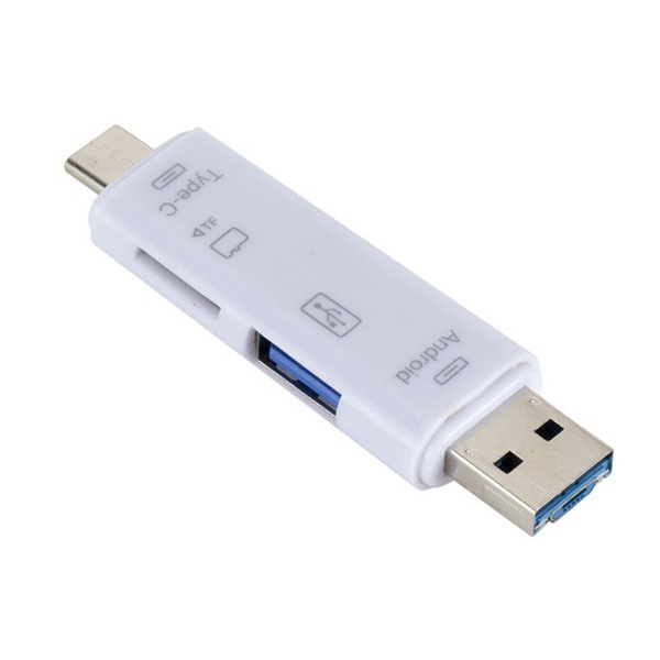 Adapter 5in1 (USB/microUSB/Type-C, OTG, microSD / pendrive olvasó) FEHÉR
