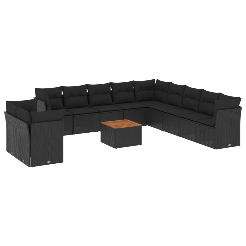 12 részes fekete polyrattan kerti ülőgarnitúra párnákkal (3223724)