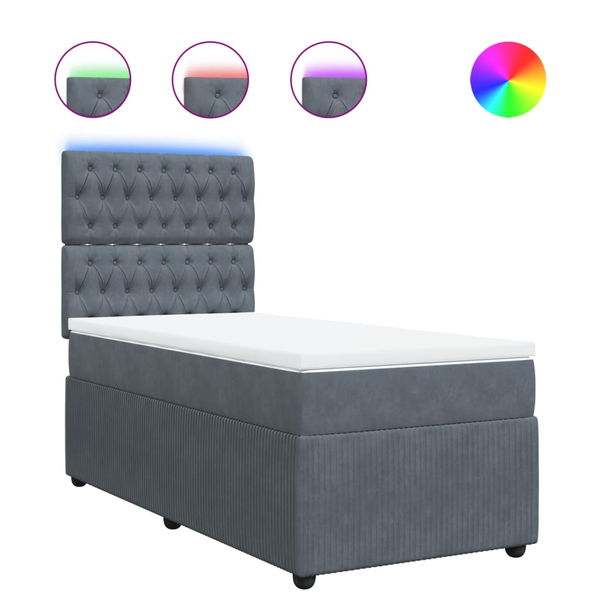 Pat box spring cu saltea, gri închis, 80x200 cm, catifea