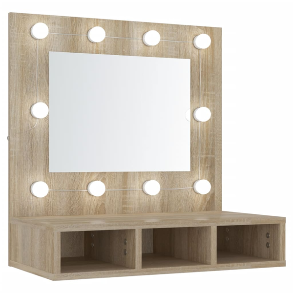 sonoma-tölgyszínű tükrös szekrény LED-ekkel 60 x 31,5 x 62 cm