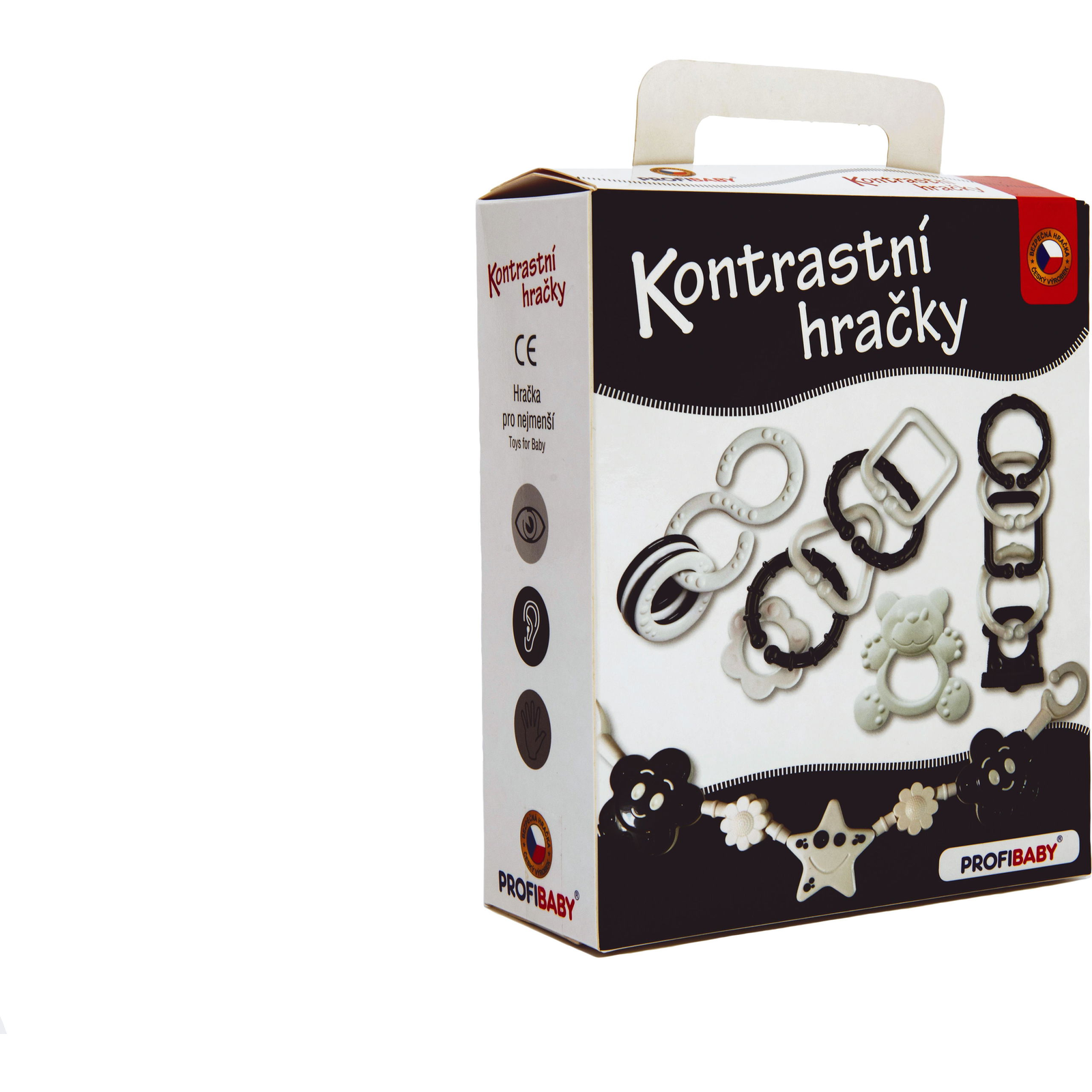Profibaby Contrast játékok - csörgő, rágcsáló, babakocsis korlát (8594024223436)