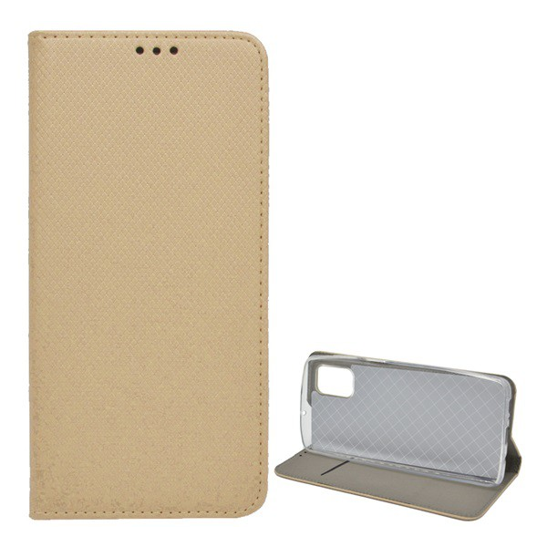 Tok álló, bőr hatású (FLIP, oldalra nyíló, asztali tartó funkció, rombusz minta) ARANY [Samsung Galaxy M51 (SM-M515F)] (5996591029962)