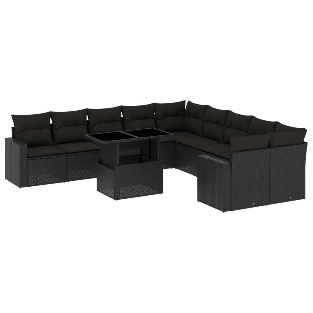 11 részes fekete polyrattan kerti ülőgarnitúra párnákkal (3267535)