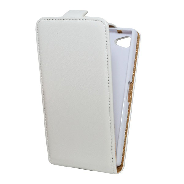 Tok álló, bőr hatású (FLIP, lefelé nyíló, szilikon tartó) FEHÉR [Sony Xperia Z5 Compact (E5803)] (5996457608621)