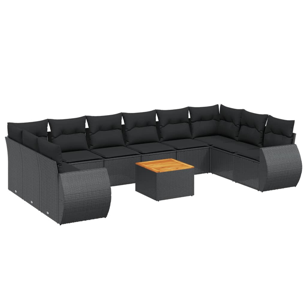 11 részes fekete polyrattan kerti ülőgarnitúra párnákkal (3225173)