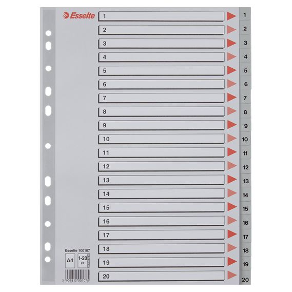 Esselte 1-20 felirattal rendelkező műanyag regiszter A4 (100107) (esselte100107)