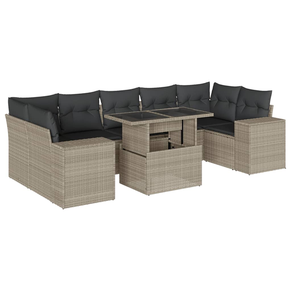 Set mobilier de grădină cu perne, 8 piese gri deschis poliratan
