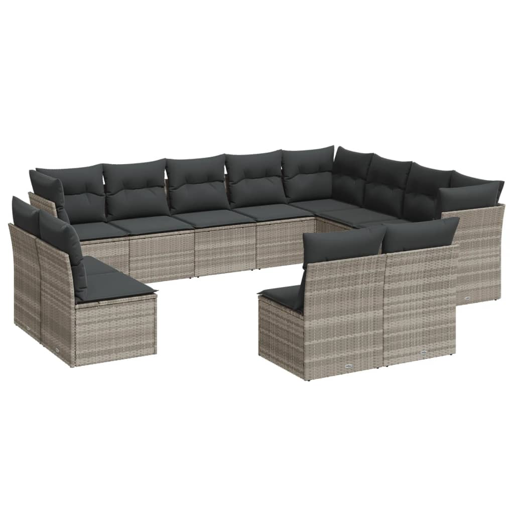 12 részes világosszürke polyrattan kerti ülőgarnitúra párnával (3250311)