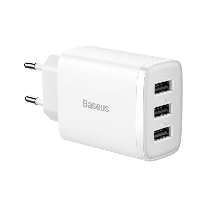 Baseus kompakt gyorstöltő 3x USB 17W fehér (CCXJ020102) (CCXJ020102)