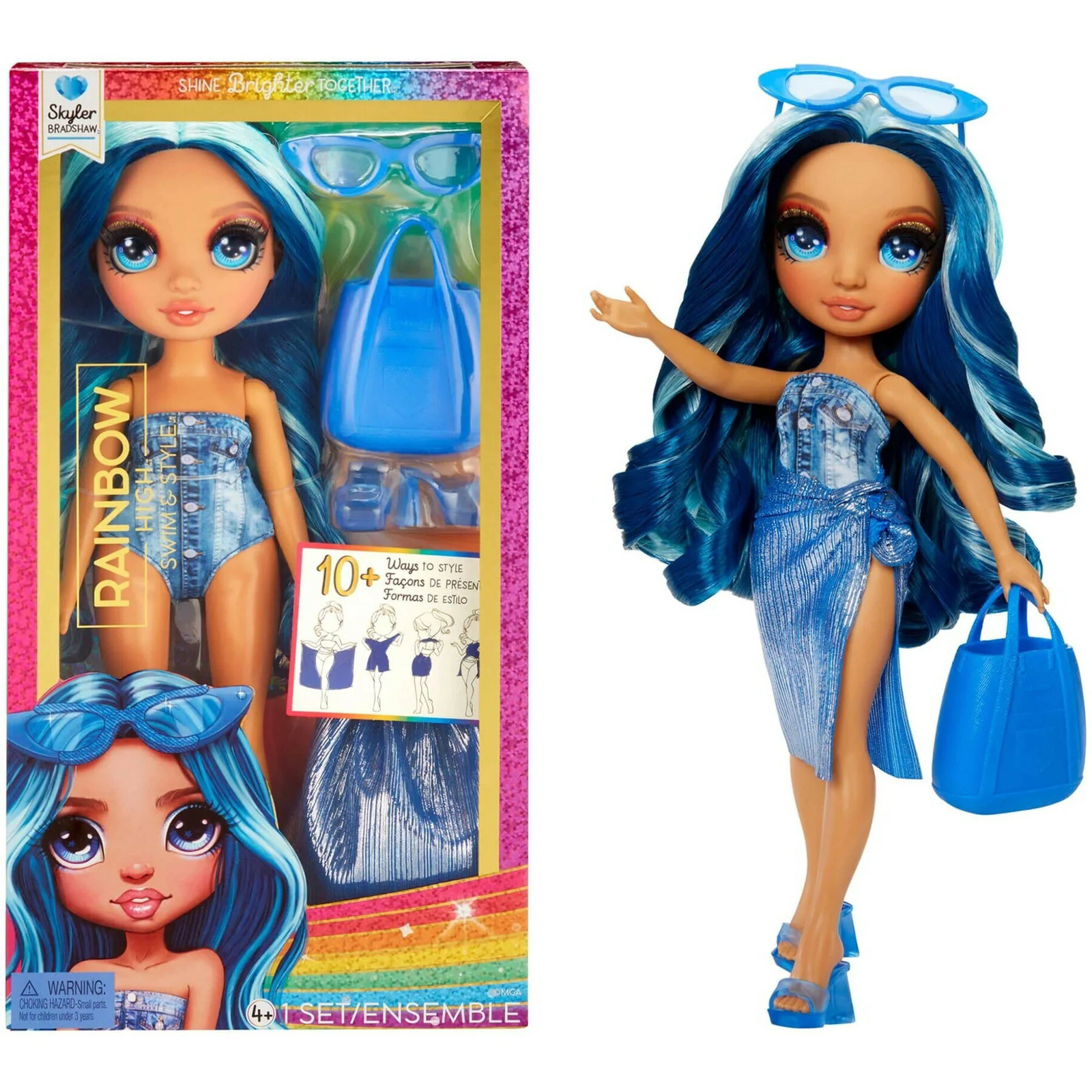 Rainbow High Swim & Style Fashion Doll- Skyler (Blue) (507307-EUC)