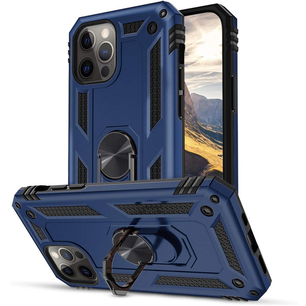 Motorola Moto G Pro / G Stylus, Műanyag hátlap védőtok, közepesen ütésálló, szilikon belső, telefontartó gyűrű, Defender, sötétkék (96514)