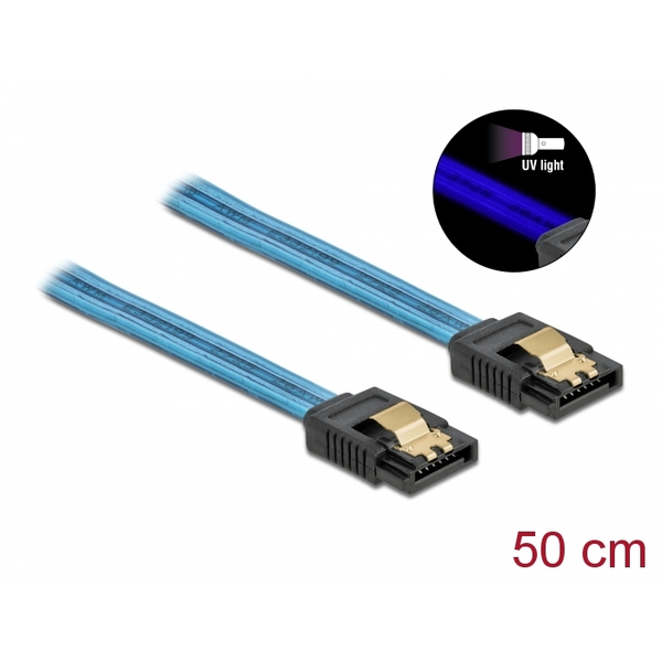 Delock SATA 6 Gb/s Kabel UV Leuchteffekt blau 50 cm