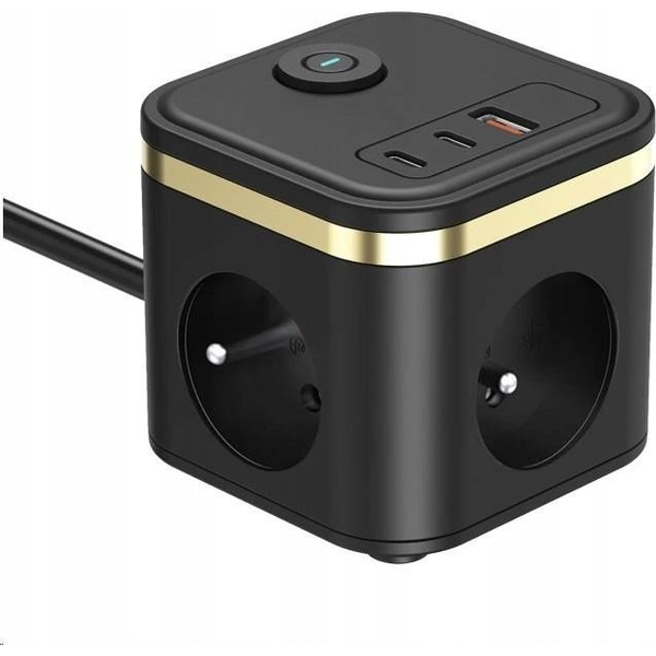  Viking Viking síťový adaptér YC33, 3x 230 V, 1x USB-A, 2x USB-C, tlačítko ON/OFF, délka 1,4 m, černá