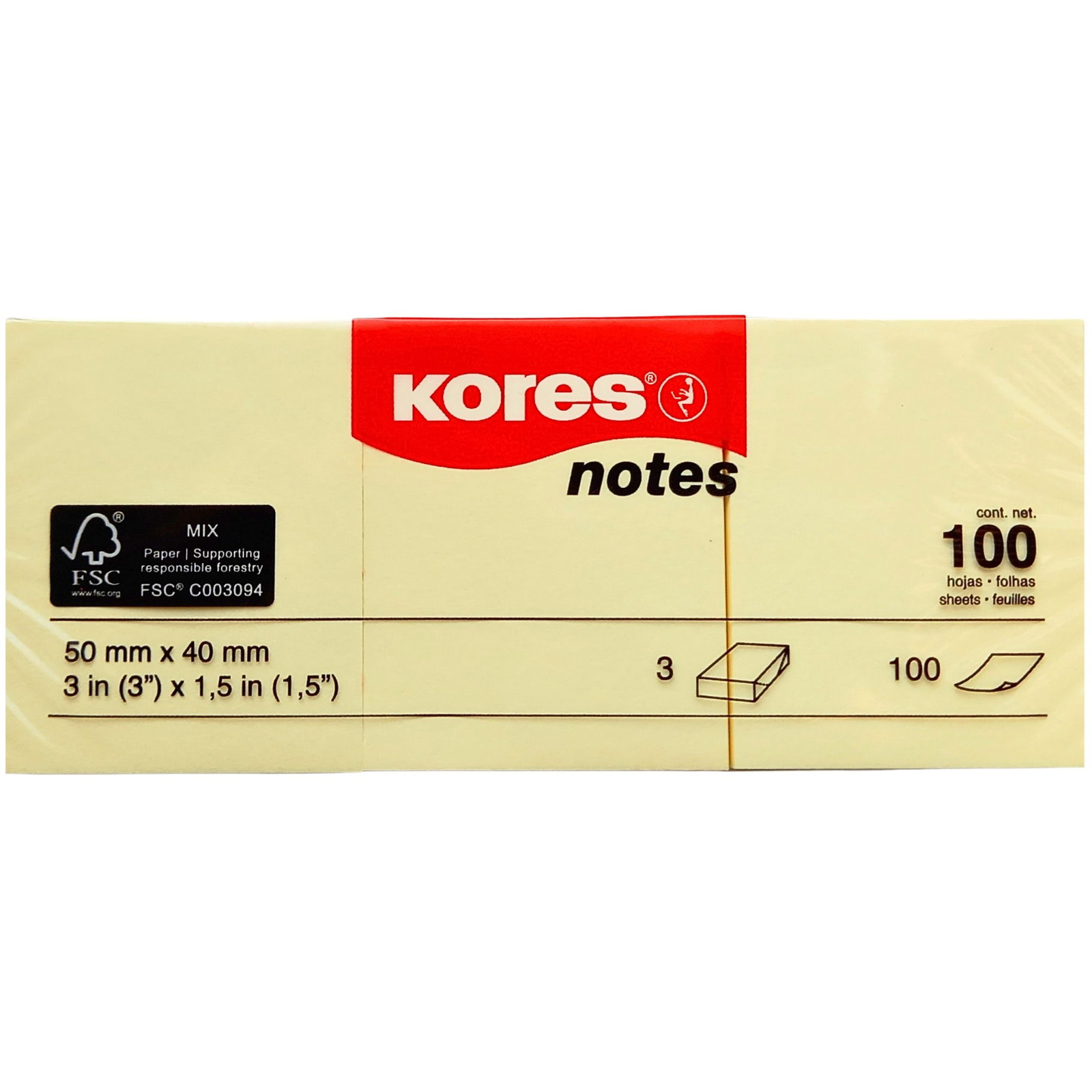 KORES 50 x 40 mm, 3 x 100 lap, sárga (1318/9000030)