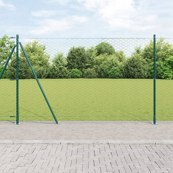 Kerítés oszlopokkal Zöld 1.4 x 25 m PVC-bevonatos acél