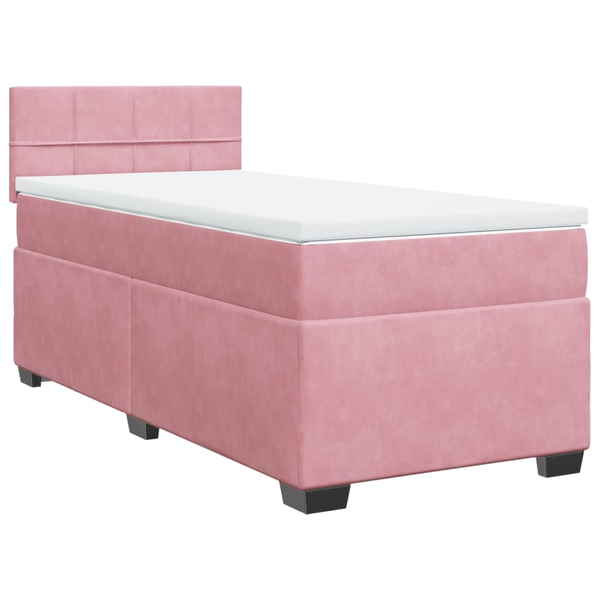 Pat box spring cu saltea, roz, 100x200 cm, catifea - XuPe.ro