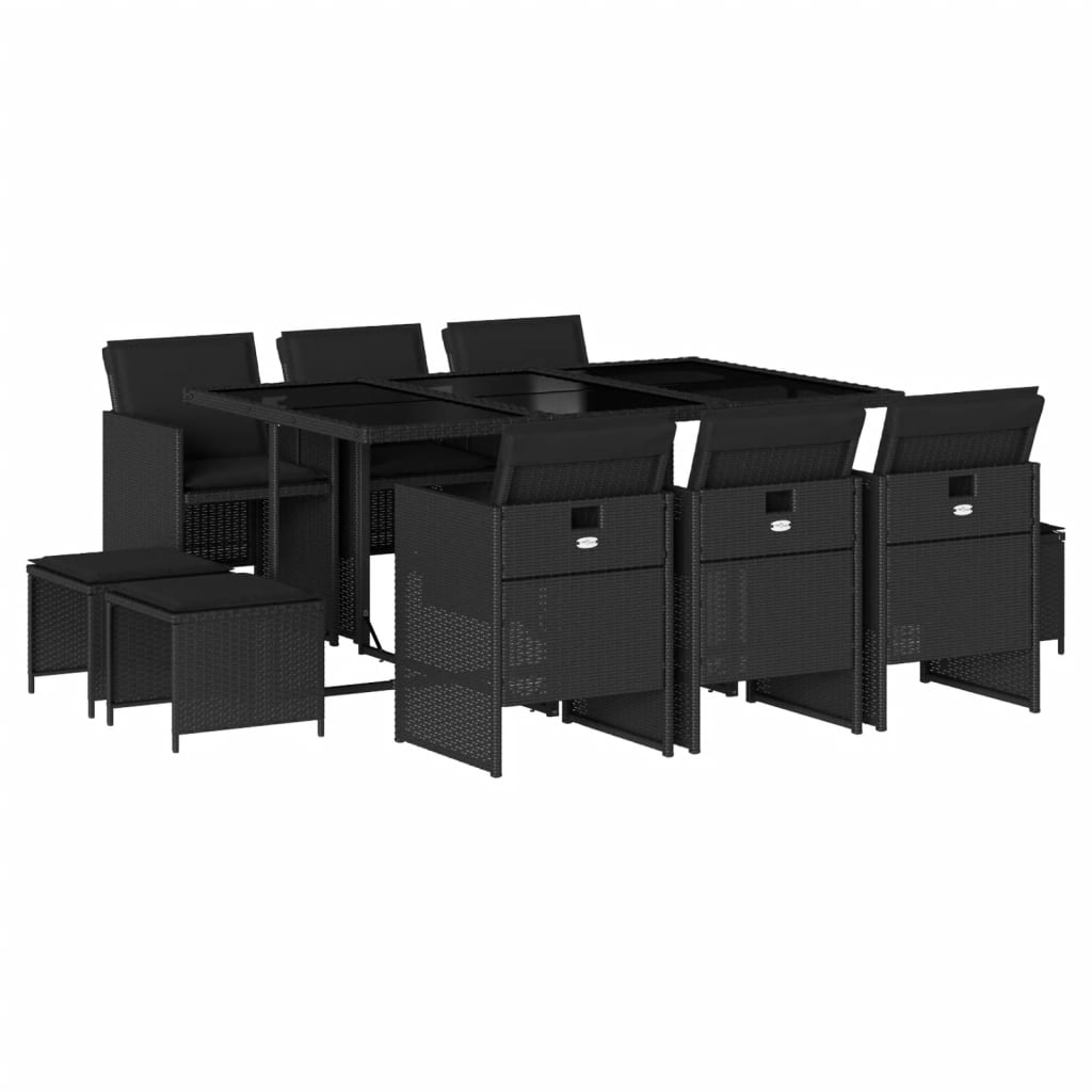 11 részes fekete polyrattan kerti étkezőgarnitúra párnákkal (3210607)