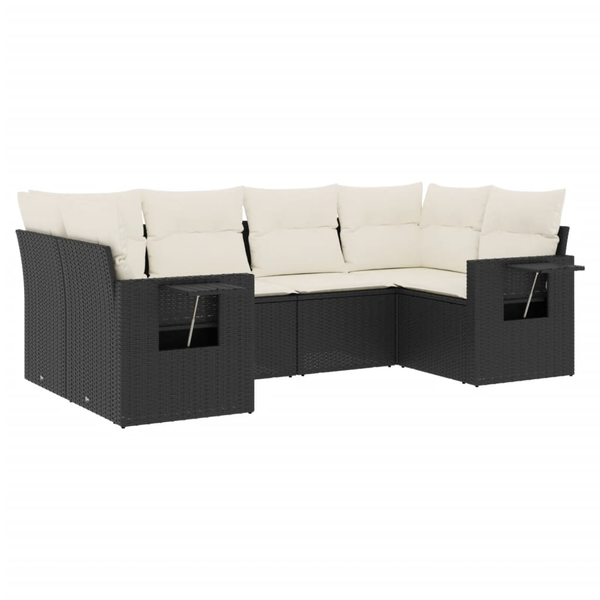Set mobilier de grădină cu perne, 6 piese, negru, poliratan