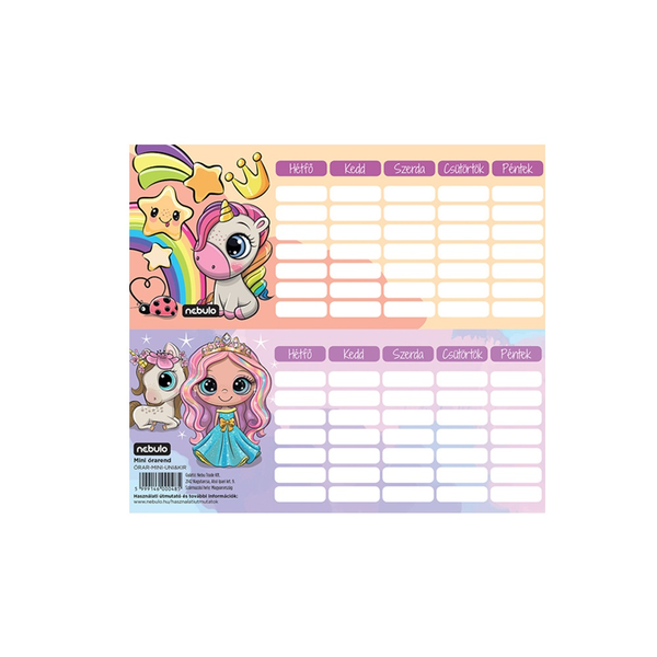 Nebuló Órarend egylapos Uni/Kir, 25 db/csomag,  (ÓRAR-MINI-UNI&KIR)