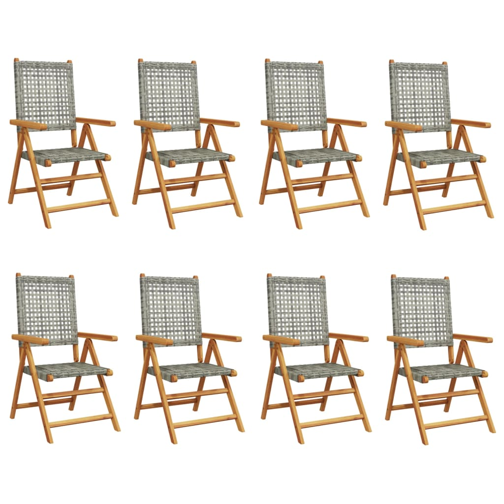 8 db szürke polyrattan és tömör fa dönthető kerti szék (3214525)