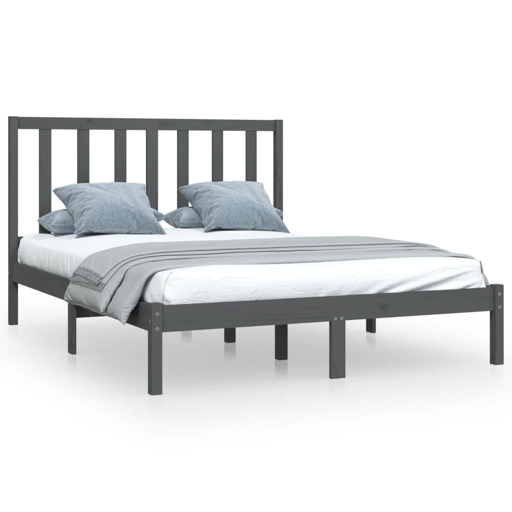 szürke tömör fenyőfa ágykeret 150 x 200 cm (5FT King Size) (3105167)