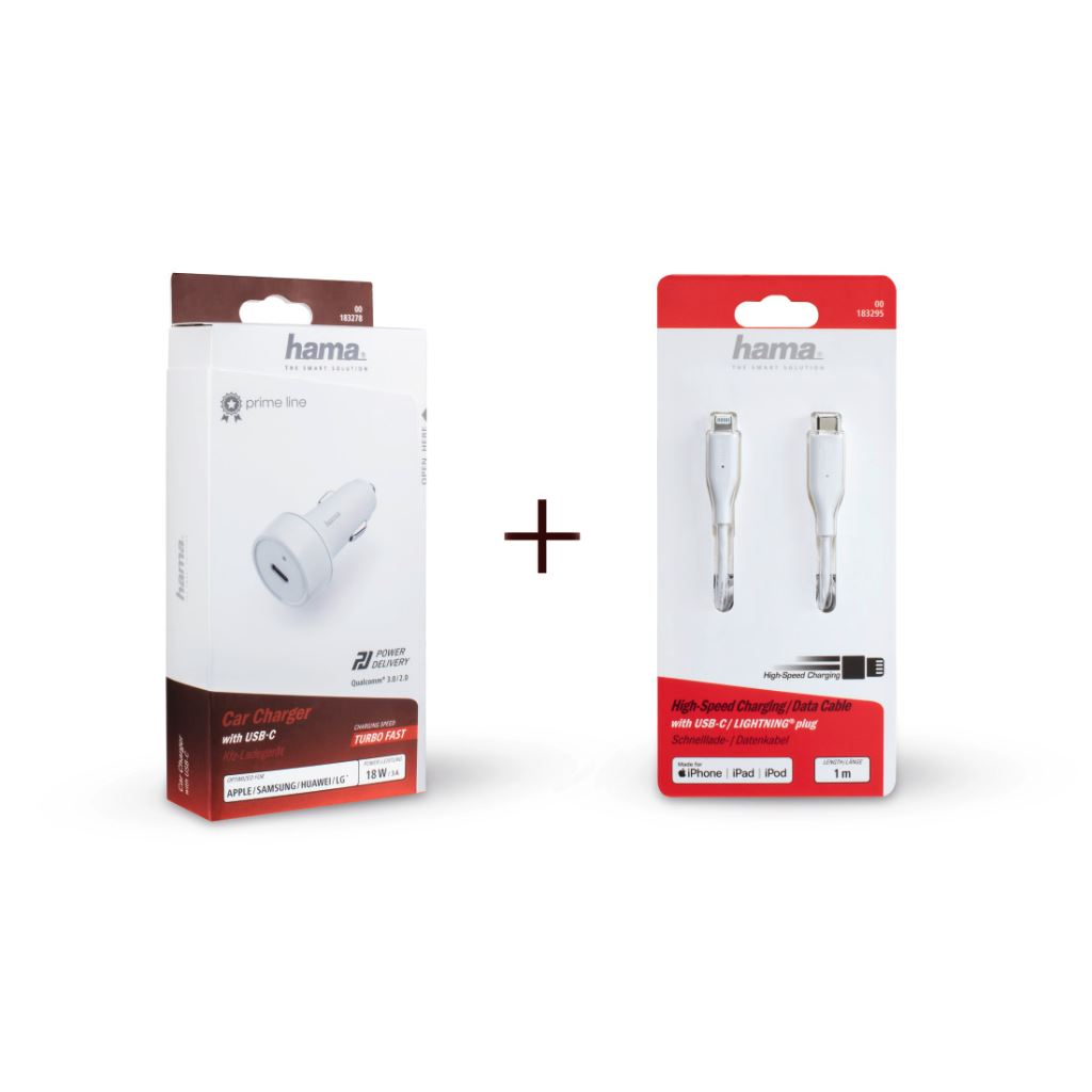 Hama 183341 autós gyorstöltő USB-C kimenettel és USB-C Lighting csatlakozóval (hama183341)