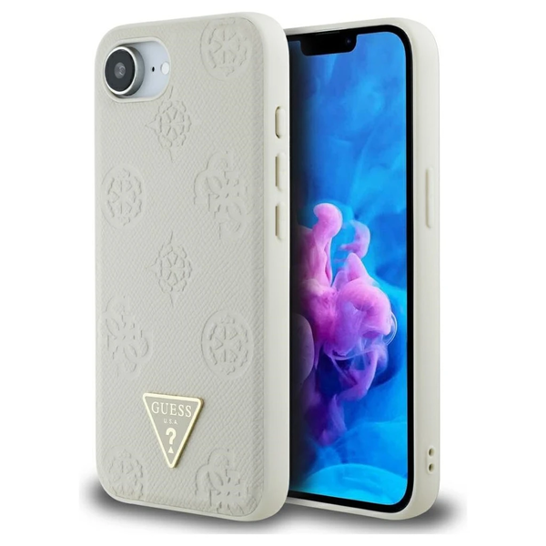 Guess tok texturált Hot Stamp Peony Triangle Logo MagSafe for iPhone 16e/17e készülékhez bézs