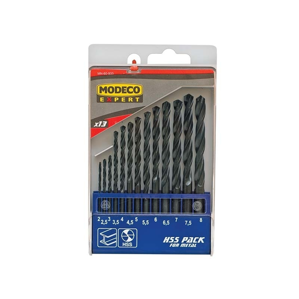 Wiertło Modeco do metalu HSS walcowe 2 7 4,5 4 5,5 5 3 2,5 3,5 6 6,5 7,5 8mm zestaw (MN-60-933)