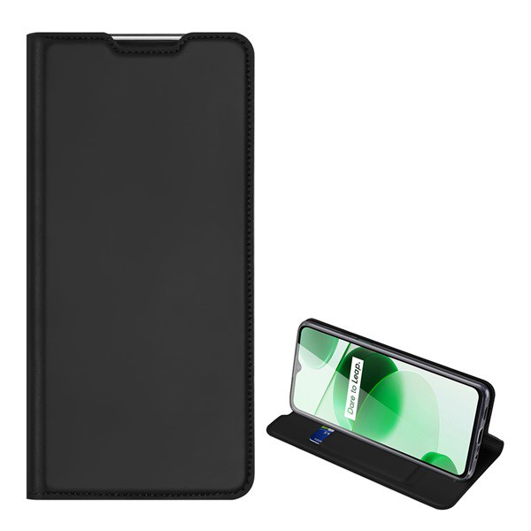 DUX DUCIS SKIN PRO tok álló, bőr hatású (FLIP, oldalra nyíló, bankkártya tartó, asztali tartó funkció) FEKETE [Realme C35] (5996591215655)