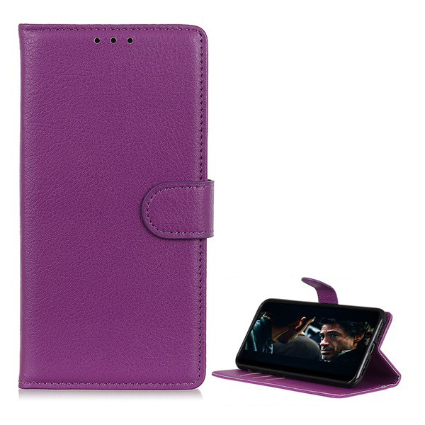 Tok álló, bőr hatású (FLIP, oldalra nyíló, asztali tartó funkció, prémium) LILA [Samsung Galaxy A20e (SM-A202F)] (5996457876570)