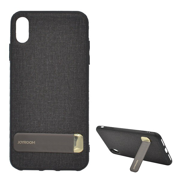 JOYROOM szilikon telefonvédő (textil bevonat, kitámasztó) FEKETE [Apple iPhone XS Max 6.5] (JR-BP498_BL)