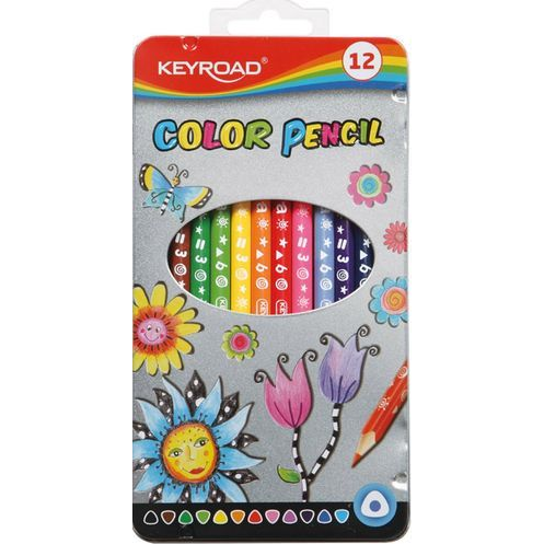 Keyroad Színes Ceruza Készlet - 12 db, Háromszögletű, Fém Dobozban