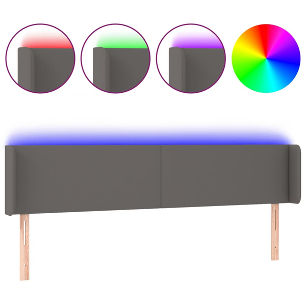 szürke bársony LED-es fejtámla 203x16x78/88 cm
