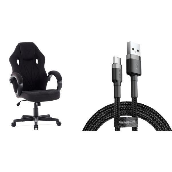 SENSE7 Prism gamer szék - textil, fekete + USB kábel