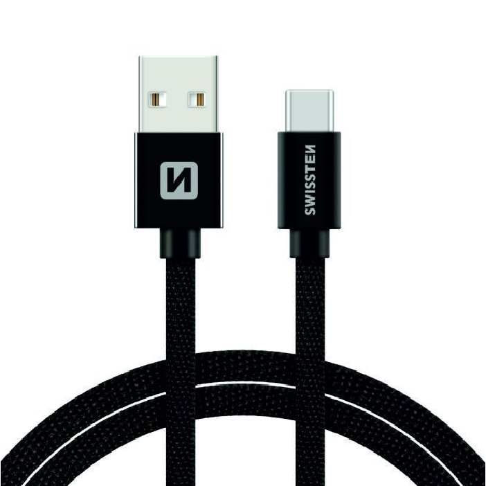 Swissten USB-A apa - USB-C apa 2.0 Adat és töltő kábel - Fekete (3m) (71527900)