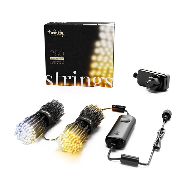 Инсталация за коледна елха Twinkly Gold Edition Generation 2, 250 светодиода AWW, Wi-Fi, Bluetooth, Управление чрез приложение на смартфон, Дължина 20 метра