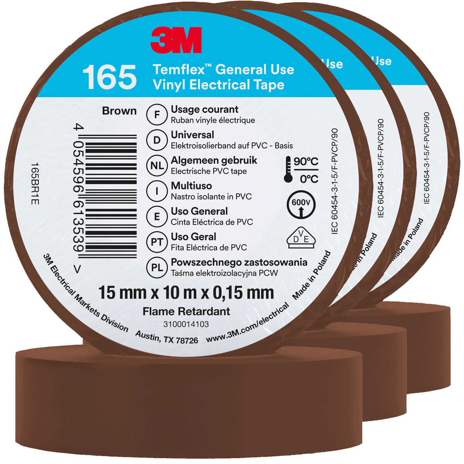 3M Temflex 165 elektromos szigetelőszalag 15 mm×10 m×0,15 mm, 3 db (7100184725)
