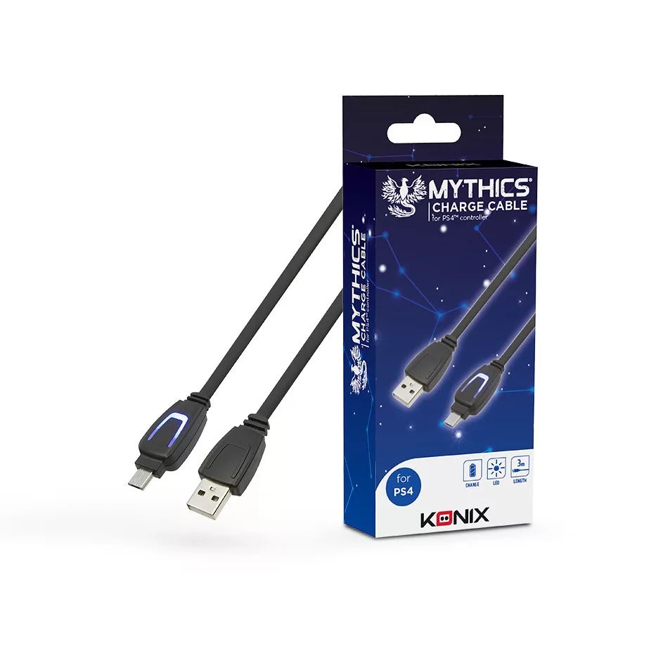 Konix Mythics PlayStation 4 Play & Charge 3m töltő kábel LED fénnyel (KX-CC-PS4) (KX-CC-PS4)
