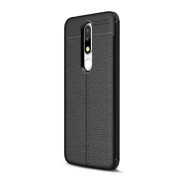 Szilikon telefonvédő (közepesen ütésálló, bőr hatású, varrás minta) FEKETE [Nokia 5.1 Plus (Nokia X5)] (5996457802661)