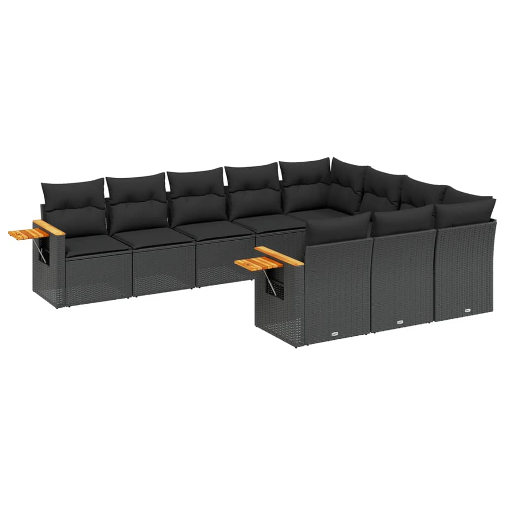 10 részes fekete polyrattan kerti ülőgarnitúra párnákkal (3227175)