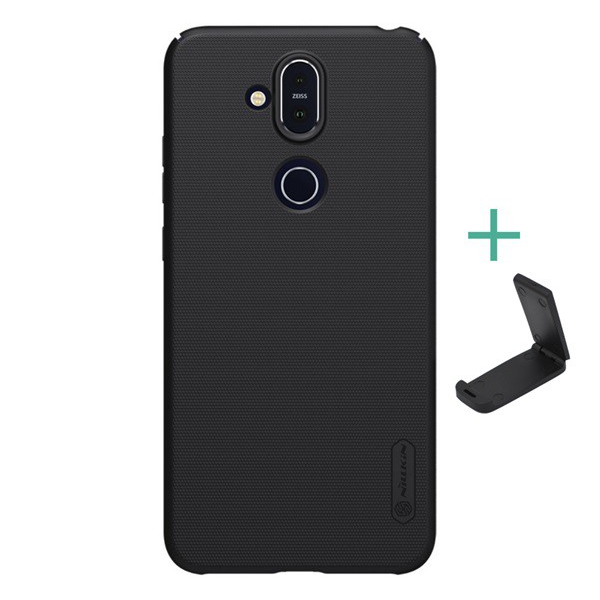 NILLKIN SUPER FROSTED műanyag telefonvédő (gumírozott, érdes felület + asztali tartó) FEKETE [Nokia 8.1 (X7)] (5996457841059)