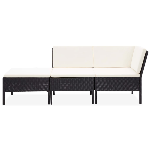 3 részes fekete polyrattan kerti ülőgarnitúra párnákkal