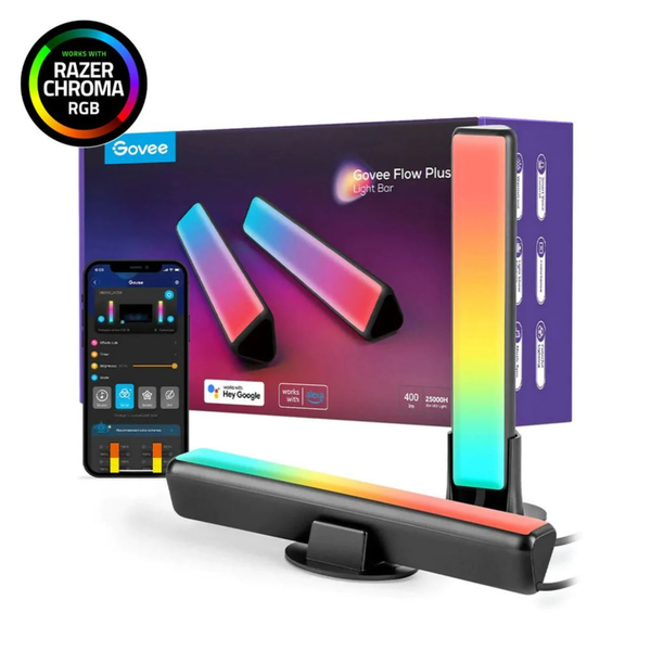 Комплект 2 лампи LED RGBICWW inteligente Govee Flow Plus Light Bars, Wi-Fi, Bluetooth, TV Ambient, Съвместимост с Alexa/Google Assistant, 29x8.4 см, Енергиен клас G